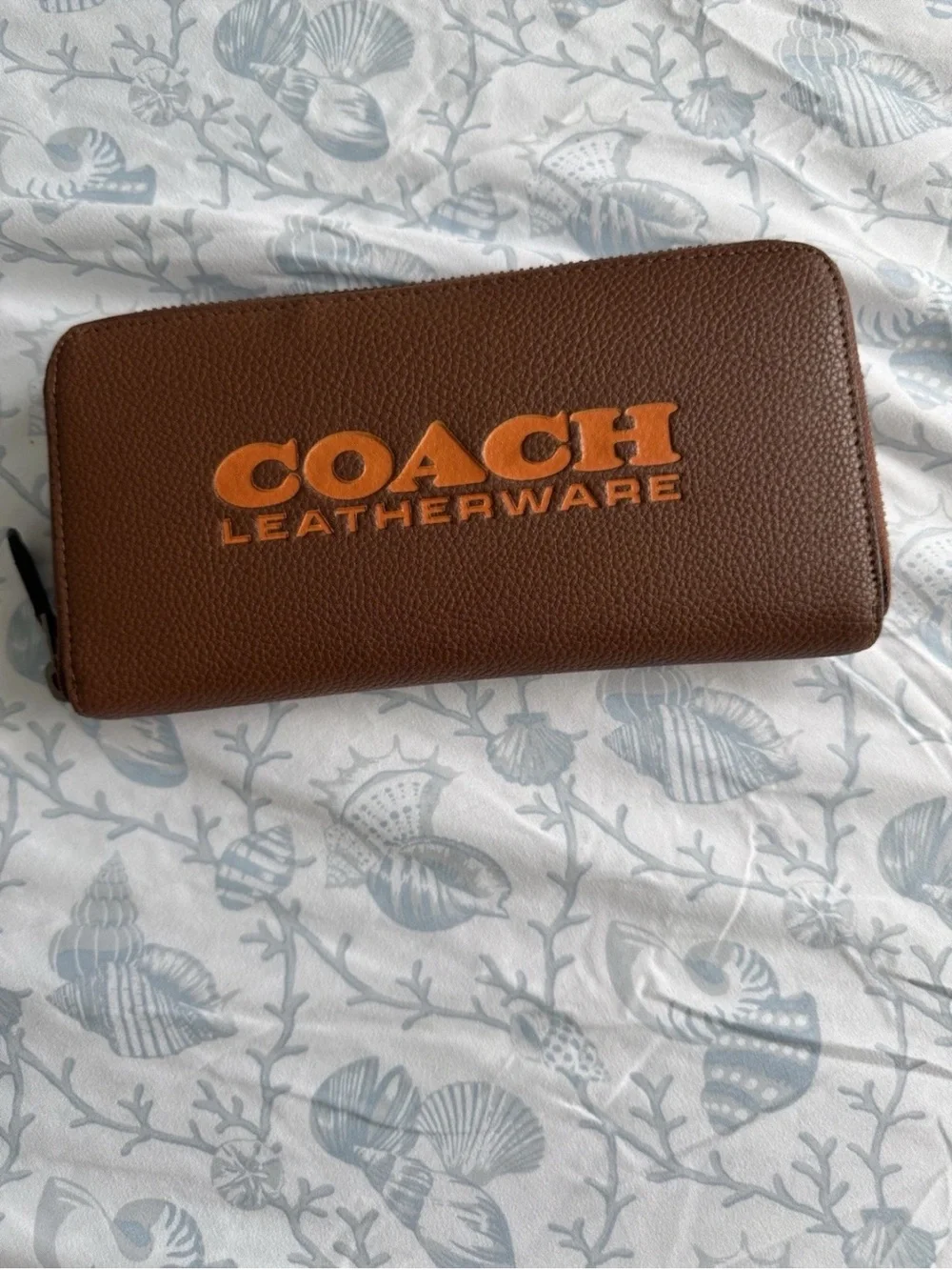 Coach Brown Leather Zip Wallet with Embossed Logo